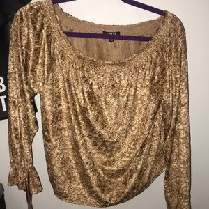 Gold Velvet Off the Shoulder Long Sleeve Top